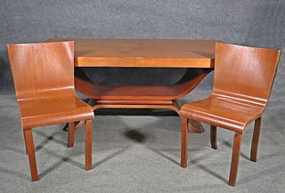 GORE VIDAL MOLDED WOOD BASE DINING TABLE & 2 CHAIRS