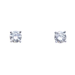 A pair of 18ct gold brilliant-cut diamond ear studs. Estimated total diamond weight 0.70ct, H-I colo