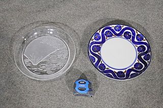 DANSK PAINT DECORATED PLATE & FROSTED GLASS PLATE