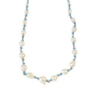 A cultured pearl and paste bead necklace. Designed as a series of graduated cultured pearls, with bl