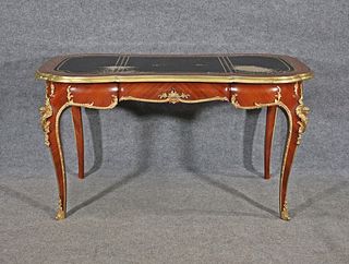 FRENCH LEATHER TOP FIGURAL BUREAU PLAT