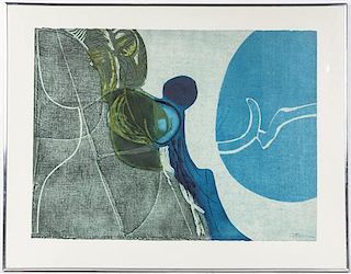 * Hideo Hagiwara, (Japanese, b. 1913), Untitled Monoprint, Composition in Blue and Green