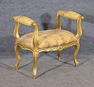CARVED FRENCH UPHOLSTERED BENCH