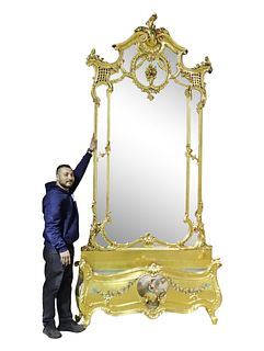 PALATIAL FRENCH GILT MIRROR WITH BASE