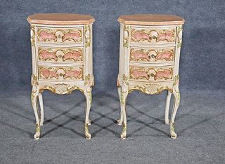 PAIR FRENCH PAINT DECORATED NIGHT STANDS