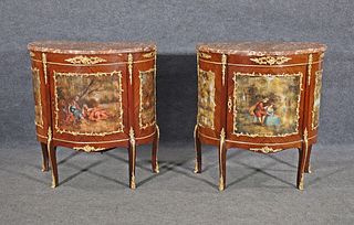 PAIR FRENCH MARBLE TOP DEMILUNE CONSOLES