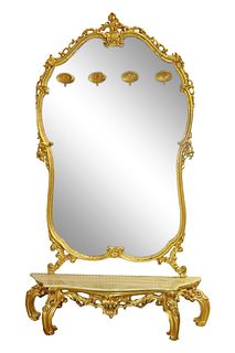 2 PC GILT MARBLE TOP CONSOLE & MIRROR