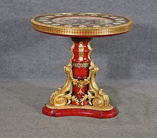 LOUIS XVI STYLE PORCELAIN PLAQUE & GILT BRONZE MOUNTED CENTER TABLE