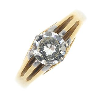 A gentleman's mid 20th century platinum and 18ct gold diamond single-stone ring. The brilliant-cut d
