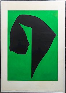 * Jack Youngerman, (American, b. 1926), Untitled (Black Form on Green Field), 1968