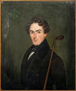 PORTRAIT OF A GENTLEMAN WITH A GOLF CLUB OIL PAINTING