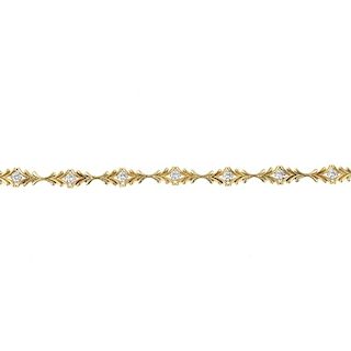 A diamond bracelet. Designed as a series of brilliant-cut diamonds, each with curved chevron  sides,