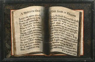 ENGLISH & LATIN MONASTIC ODE ANTIQUE BOOK OIL PAINTING
