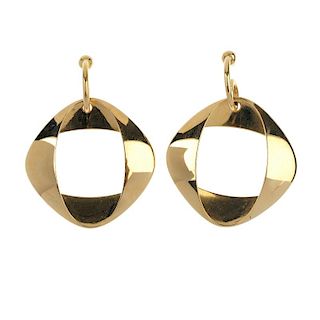 GEORG JENSEN - a pair of 18ct gold ear pendants, attributed to Henning Koppel. Each of Modernist squ