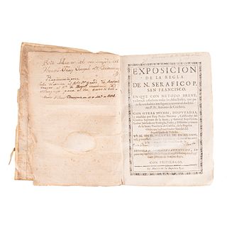 Córdova, Antonio de. Exposición de la Regla de N. Seráfico P. San Francisco... Madrid, 1632. 2 obras en un volumen.