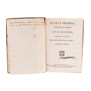 Officia Propria Sanctorum Ordinis S. P. N. Augustini, a Summis Pontificibus Clem. XIII. Clem XIV. Et Pio VI. Mexici: Ex Typogr...