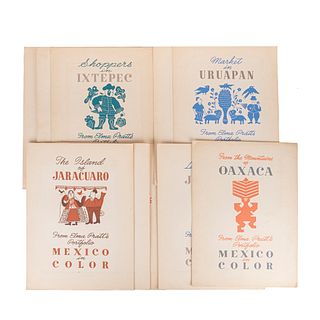 Pratt, Elma. Mexico in Color. Mexico: Larysn, 1947.  fo. marquilla, 10 láminas 34 x 23 cm., promedio, con monograma en plancha.