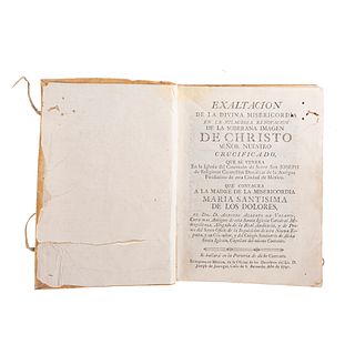 Velasco, Alonso Alberto de. Exaltación de la Divina Misericordia en Imagen de Christo Crucificado. México: 1790. Un grabado.