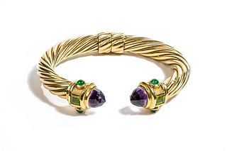 David Yurman Amethyst and  Emerald Bracelet
