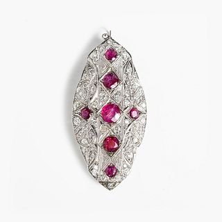 Art Deco Ruby and Diamond Pin