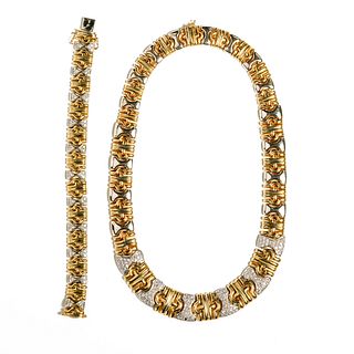 Italian Gold and Diamond Necklace and Bracelet