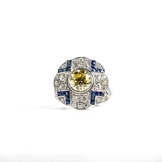 Art Deco Fancy Intense Yellow Diamond Ring