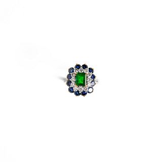 Emerald, Sapphire and Diamond Cocktail Ring