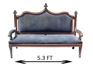 19th C. French Blue Velvet Carved Sofa