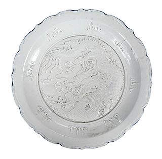 White Glazed Porcelain "Dragon" Plate