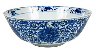 Chinese Blue & White Porcelain Punch Bowl 