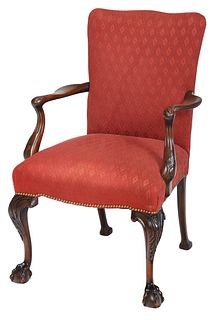Chippendale Style Carved Mahogany Open Armchair