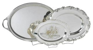 Three Oval Silver Plate Trays