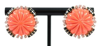  David Webb Plat. 18K WG Diamond Coral Earrings