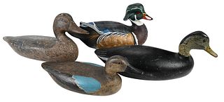 Group of Four Carved Paint Decorated Duck Decoys