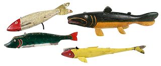 Group of Four Freshwater Fishing Decoys 