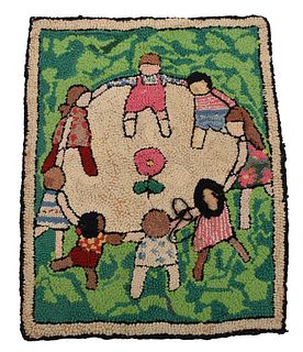 American "Ring Around a Posey" Hooked Rug