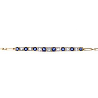 A paste and diamond bracelet. Designed as a graduated alternating old and rose-cut diamond and circu