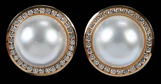 14kt. Mabe Pearl and Diamond Earrings 