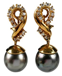 18kt. Pearl and Diamond Earrings 