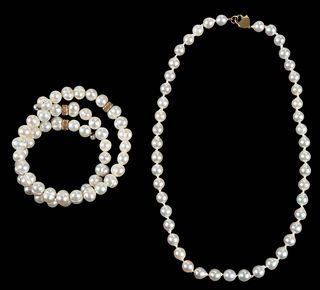 14kt. Pearl Necklace and Bracelet 