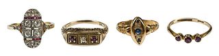Four Antique Gold and Gemstone Rings 