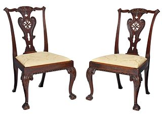 Pair Chippendale Carved Mahogany Side Chairs