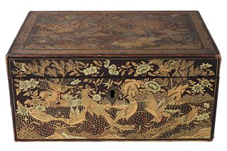 Chinese Export Papier Mache and Lacquered Tea Caddy