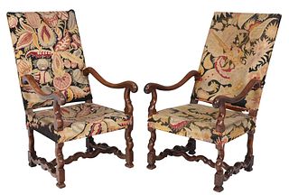 Pair Flemish Baroque Style Needlepoint Armchairs