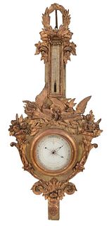 Louis XVI Style Carved, Gilt, and Painted Barometer