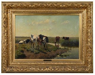 Emile van Damme-Sylva Pastoral Painting of Cows