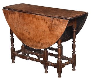 William and Mary Style Tiger Maple Gate Leg Table