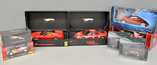 Corgi MG racing cars, scale 1:18, a Solido Mini Cooper, a Ferrari and other cars