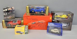 Hot Wheels Jaguar racing car, 4 Burago sports cars, a Ferrari, and other cars