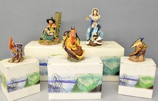 A collection of Tudor Mint Land of the Dragons figures in boxes, comprising 183, 011, 001, 25, 180,